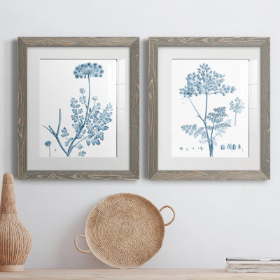 Antique Botanical in Blue V - ensemble de 2 reproductions d'art sur papier encadré