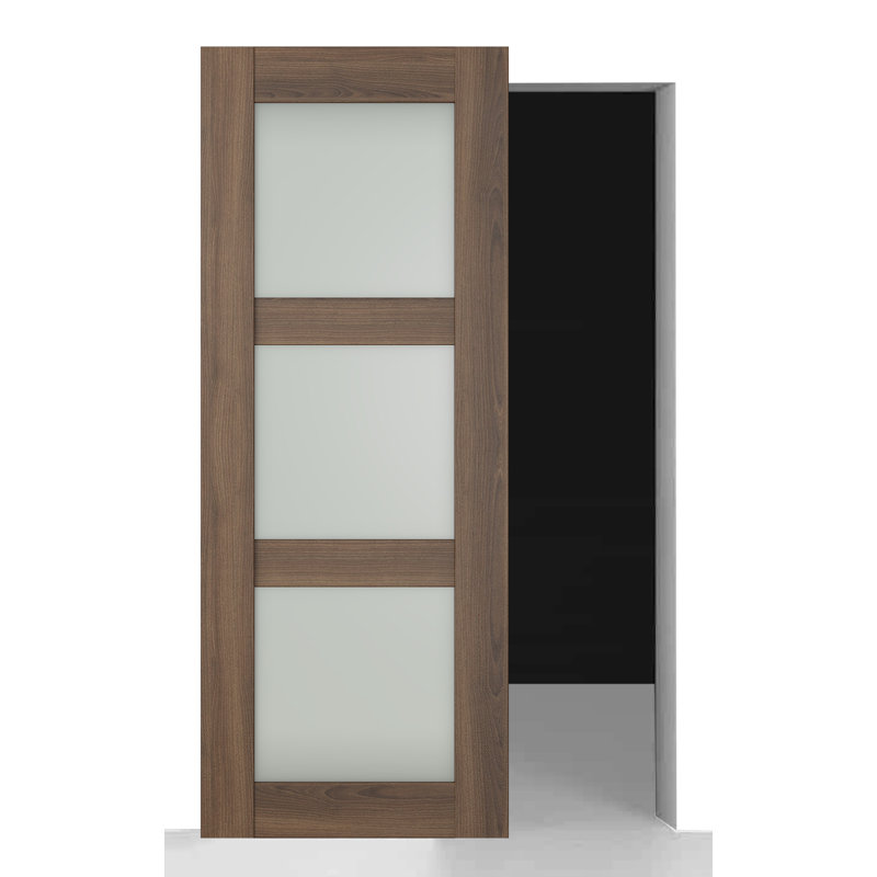 Porte de grange coulissante avec panneau de base Avon 3 Lite, 31,75 po x 79,37 po, Pacane