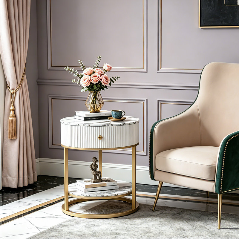 Frame End Table, Calacatta Gold/Gold, Gold