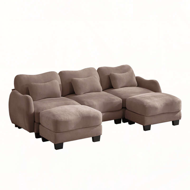 Canapé modulaire en U avec repose-pieds, Chenille rose poussière
