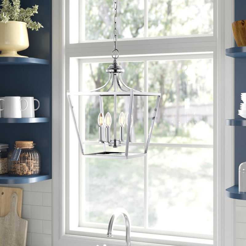 Luminaire suspendu géométrique 4 lumières Areyanna, Chrome