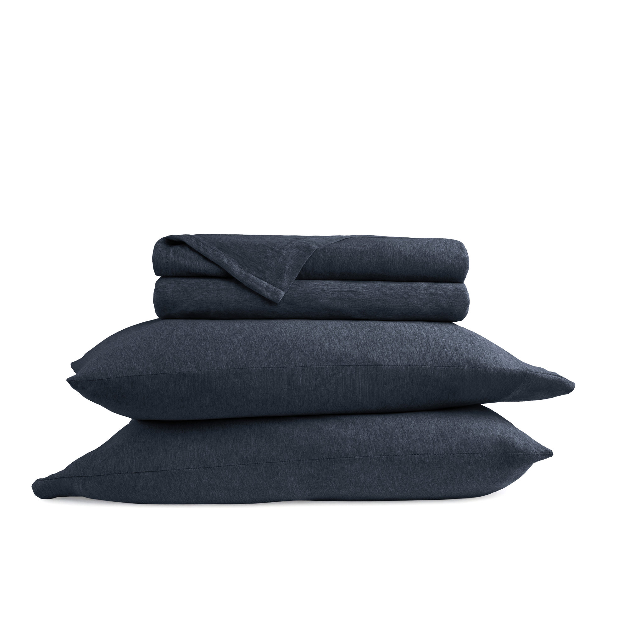 4 Piece 100% Cotton Jersey Knit Sheet Sets, Twin XL Sheet Set + 1 Fitted Sheet + 1 Pillowcase, Navy
