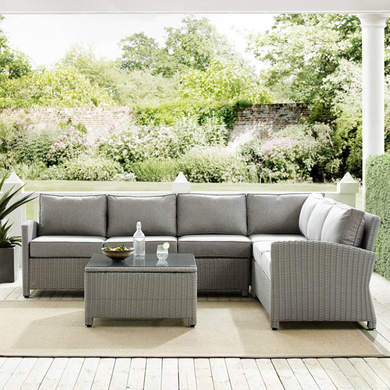 Leandra 6 - Person Patio Conversation Set with Cushions, Brown Frame/Gray Cushion