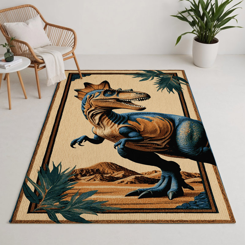 Tapis brun intérieur et extérieur Dinosaurs, Rectangle 5 pi x 7 pi