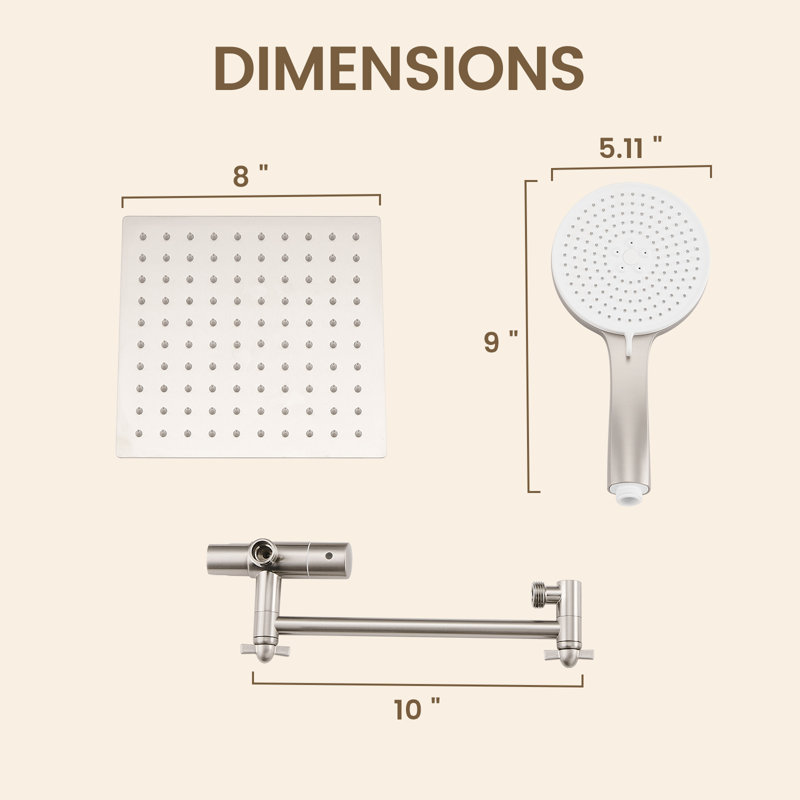 Adjustable Dual Shower Head with 8-Inch Rain Showerhead and 5-Spray Handheld Brushed Nickel, Brushed Nickel