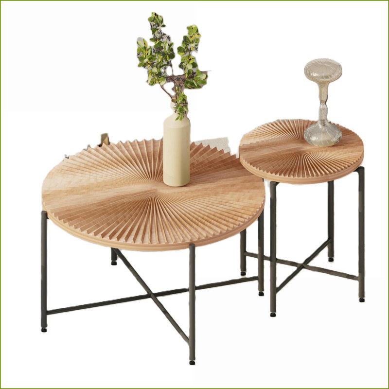 2 pièces de cèdre rouge et café brun Ensemble de tables de bout - Panneau de fibres à densité moyenne / PVC, pieds noirs durables pour le salon