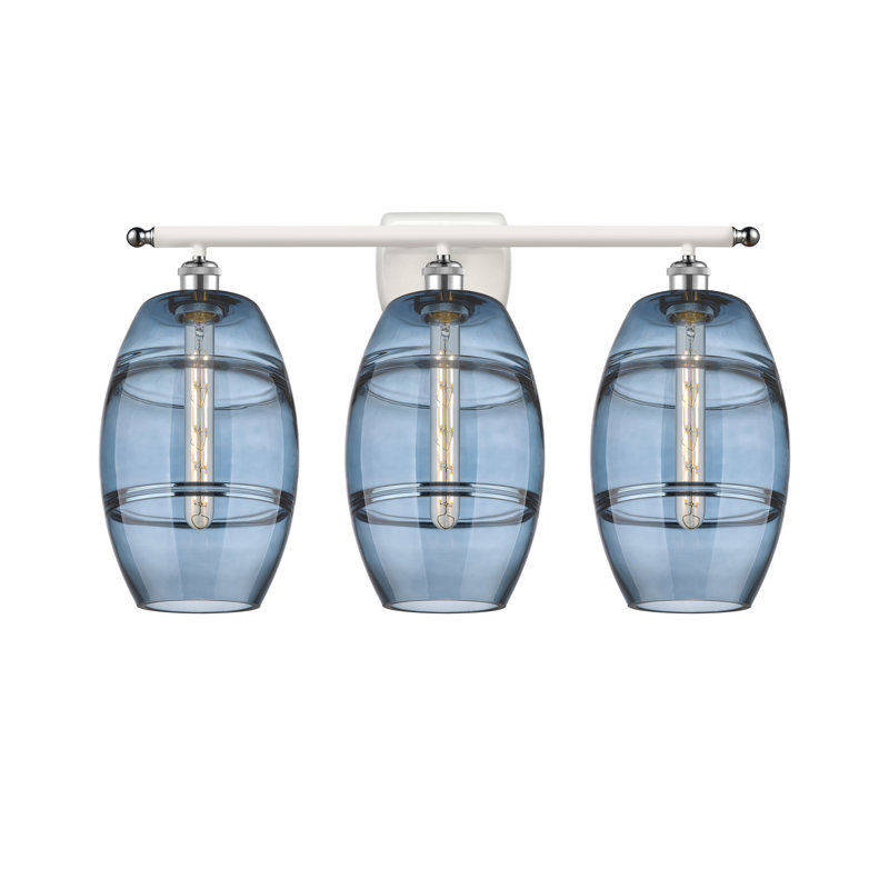 Éclairage pour meuble-lavabo 3 lumières Kusham, Chrome poli blanc, Bleu princesse, 3 lumières