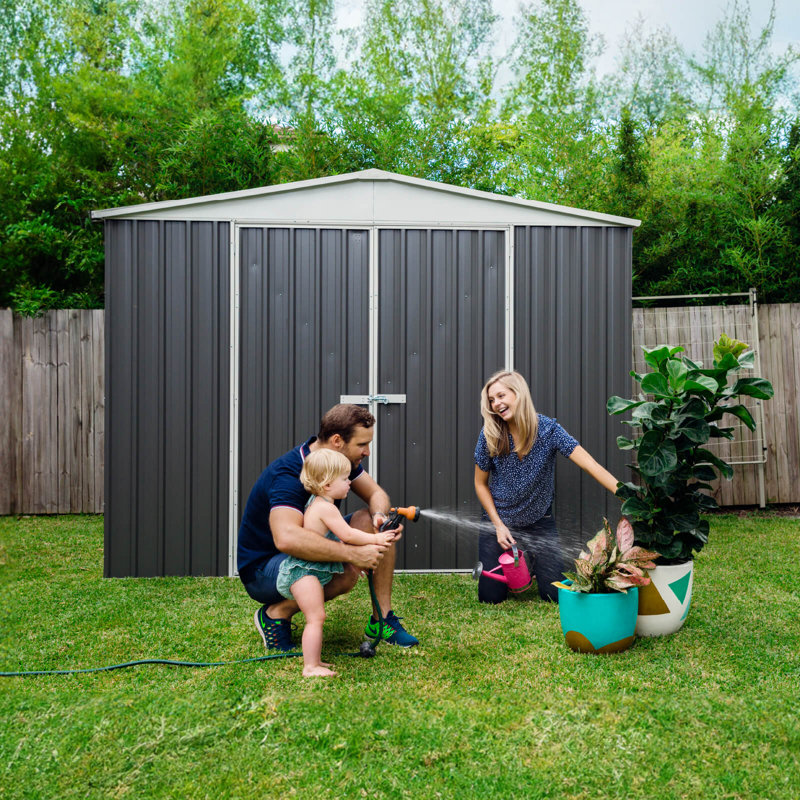 Absco Regent 12' W x 10' D Metal Galvanized Steel Weather Resistant Storage Shed Woodland Gray, Woodland Gray