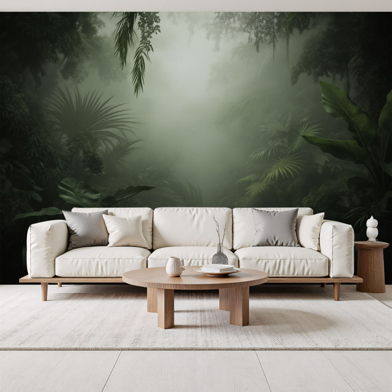 Papier peint adhésif pelez et collez Misty Tropical Jungle Green, L 96 po x l 69 po