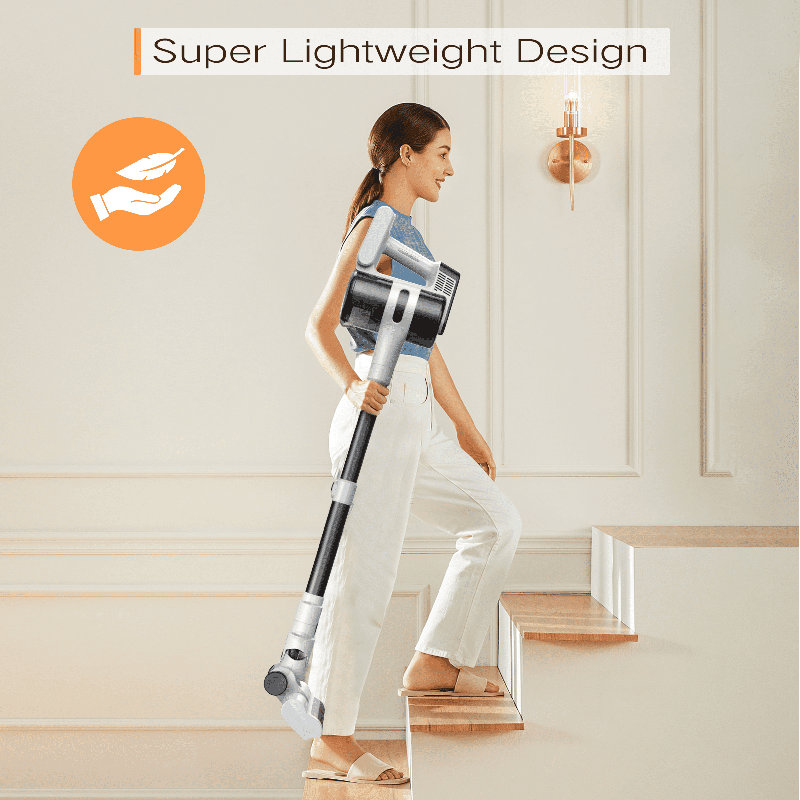 Aspirateur-balai sans fil Maircle, aspiration électrique, brosse pour phare motorisé, léger, autoportant pour plancher dur, poils pour tapis, blanc