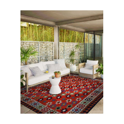 White Border Detail Multicolor Ethnic Pattern Woven Base Modern Machine Washable Decorative Rug