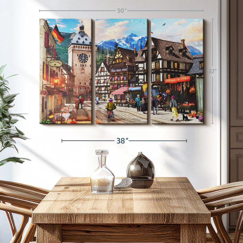 Architecture «German Market Town, reproduction d'art sur toile» sur, H 50 po x l 32 po