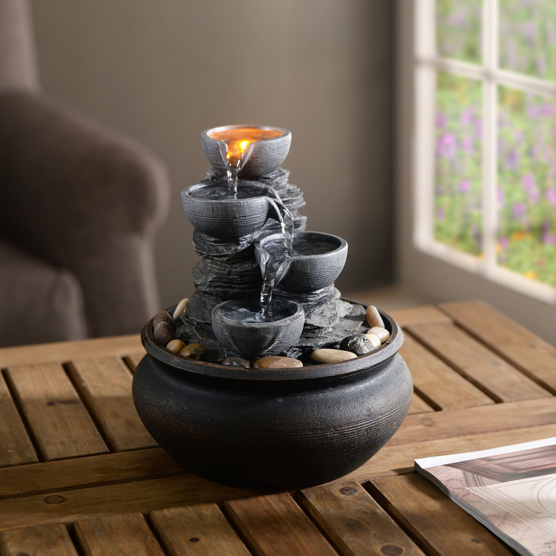 Indoor Cascade Fountain with Lights, 19.1" H x 16.5" W x 22.9" D