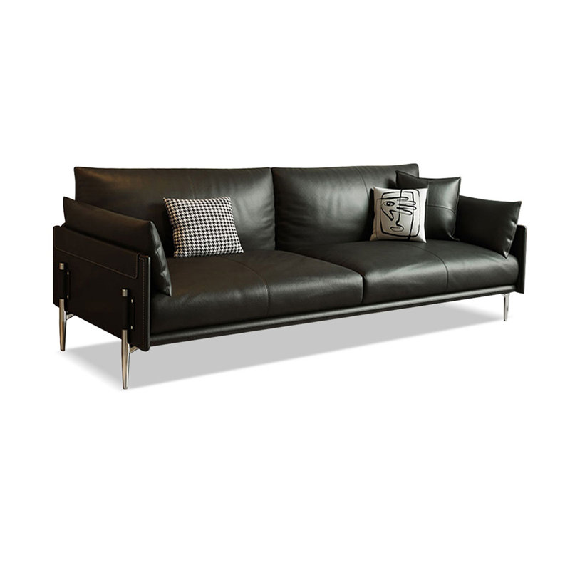 Causeuse-coussin standard en cuir véritable noir, H 33,07 po x l 74,8 po x P 35,43 po