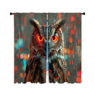 Cyber Owl Birds Room Darkening Curtain Pair
