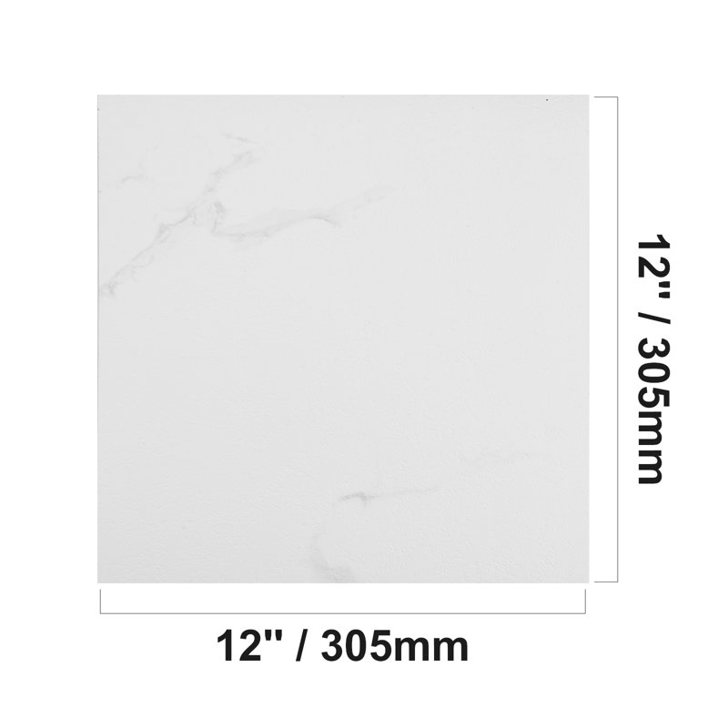 0.6'' Thick 12'' W x 12'' L Vinyl, White Marble