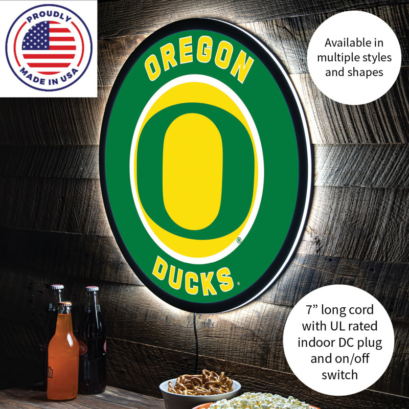 23" NCAA Team Round LED Lighted Wall Sign, NCAA Oregon