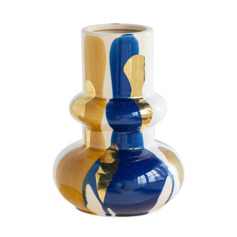 Vase Bulbous en céramique avec une finition abstraite multicolore