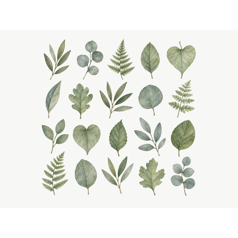 Sage Leaf Wall Decals, Set of 20 Peel and Stick Nursery Wall Stickers, Satin Finish Removable Kids Room Wall Art, 20"W x 20"H (50 x 50 cm)