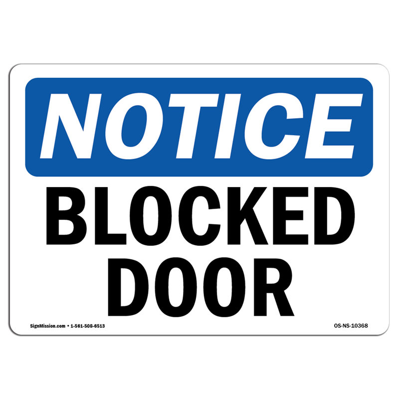 Enseigne de porte bloquée en plastique 10 po x 7 po