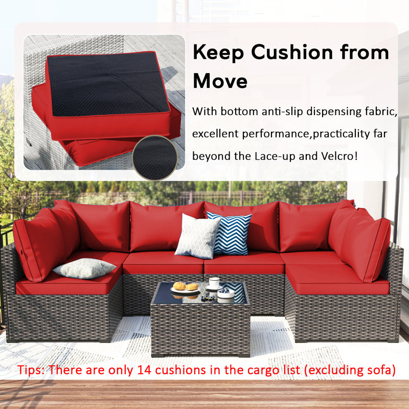 14-Piece Outdoor Sectional Cushions, Waterproof Seat/Back Cushion For Patio Furniture, 4" Thick Replacement Set, Red