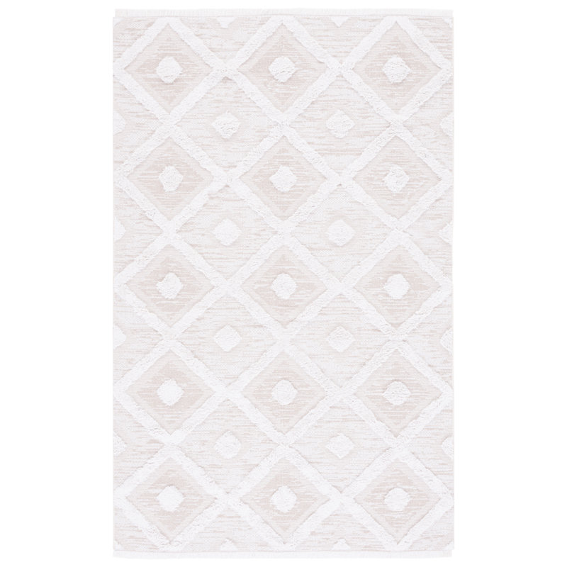 Tapis géométrique beige / ivoire Abisoye, Carré : 4 pi