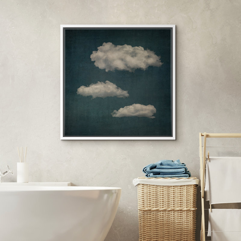 Œuvre d'art pastel bleu marine pastel abstrait bleu ciel, H 16 po x l 16 po, Blanc