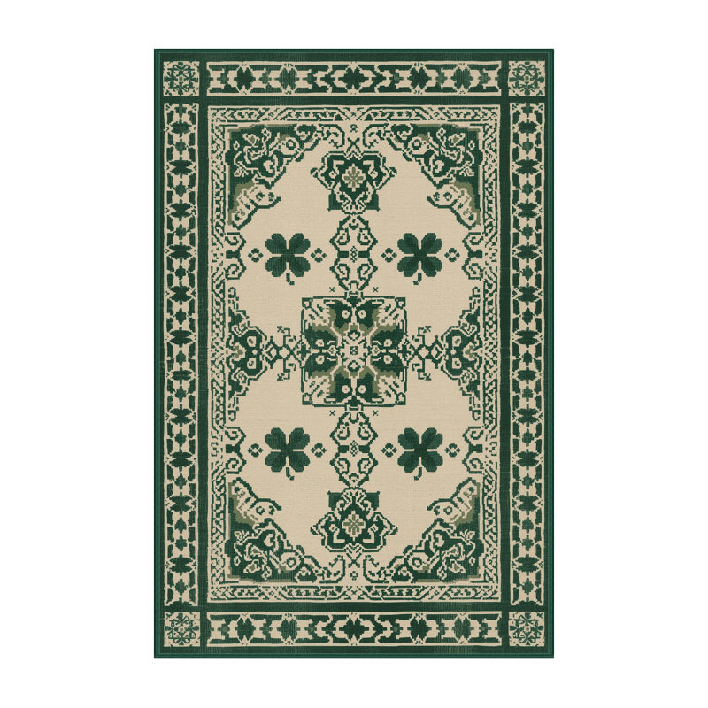 Machine Washable Andrus St Patties Modern & Contemporary Abstract Rug in Beige – Green Binding, 3x5