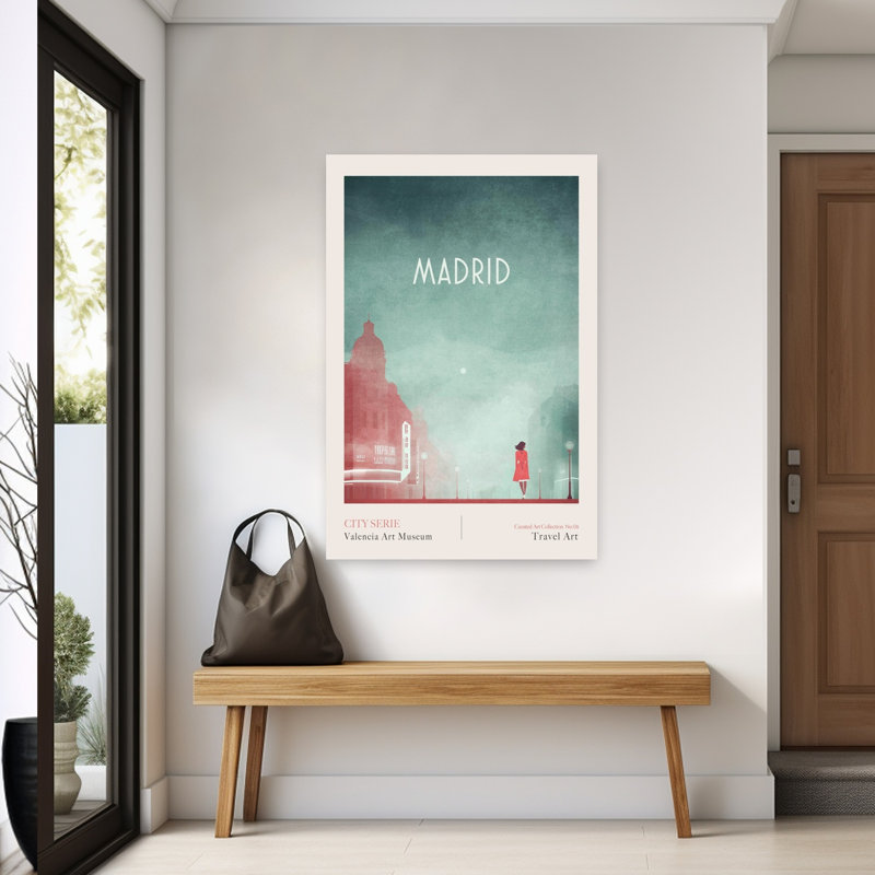 Madrid 1- Gran Via Minimalist Serene Tranquil Architecture City Wall Art Print 1 Piece Wrapped Canvas Wall Art