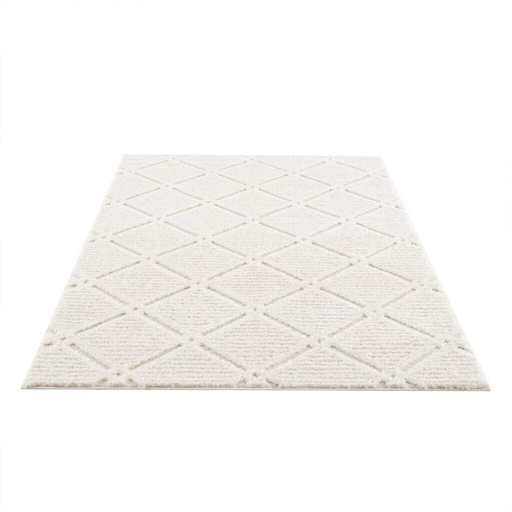 Teppich Focus 2997 Hochflor Boho Wohnzimmer Creme, Graublau Hochtief-Muster/ 3D-Effekt Rautenmuster Geismar