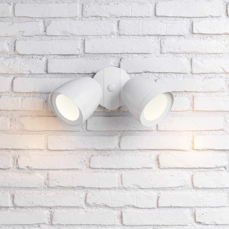 20 Watt 2 - Head LED Hardwired Outdoor Security Flood Light, Matte White