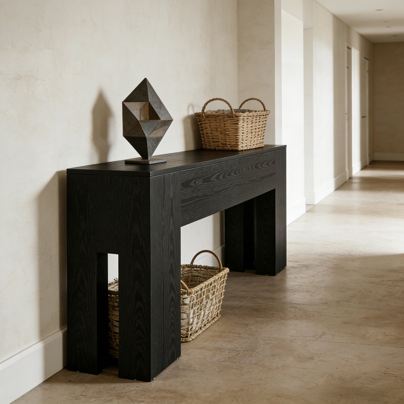 Nuri rustique en bois avec dessus renforcé renforcé et capacité de 300 lb pour l'entrée ou le couloir., Noir