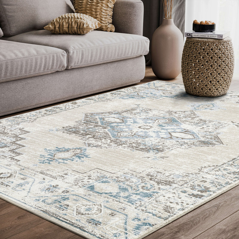Tapis décoratif gris oriental Alcona, Rectangle 4 pi x 6 pi