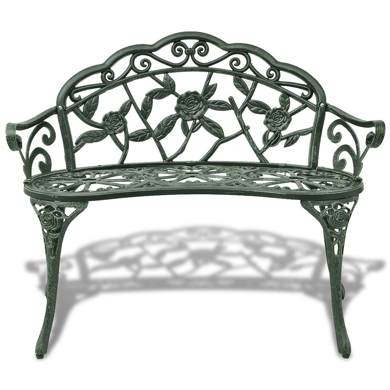 vidaXL Outdoor Patio Bench Garden Bench Furniture with Armrests Cast Aluminum, Green