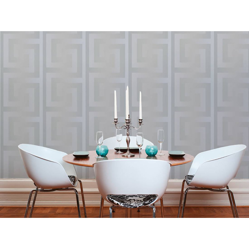 Versace Greek Key Silver Gray Vinyl Wallpaper, Silver/Gray, 33' L x 27" W