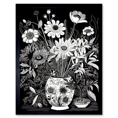 Farrand Flower Bouquet Vase Black And White Blind Contour - Single Picture Frame Print