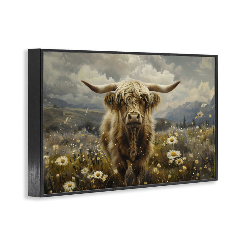  Bétail dans un champ de marguerites, estampe numérique par LSR Design Studio, H 12 po x l 18 po, Giclée encadrée noir minuit