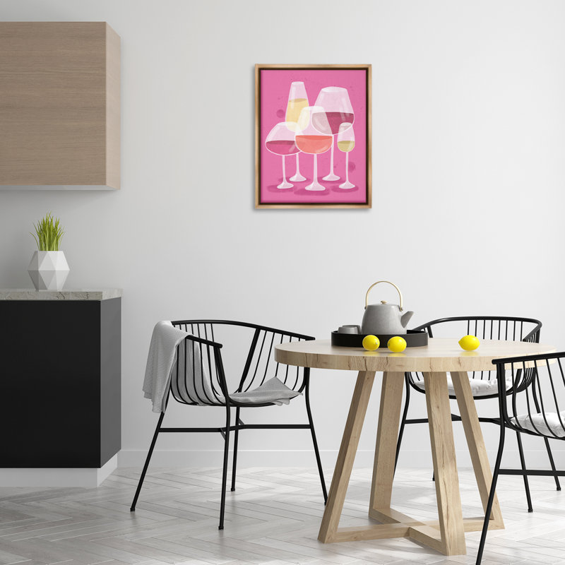  "Varied Wine Glasses" encadrée par Kristina Hultkrantz, H 21 po x l 17 po, Cadre flottant orme Montalcino