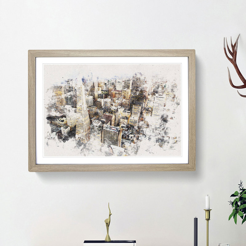 The San Francisco Skyline - Picture Frame Painting Print, Oak Framed, 24cm H x 33cm W x 2cm D