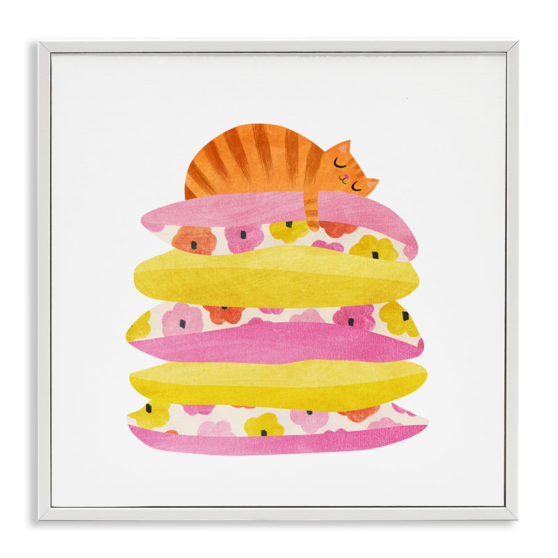 Giclée encadrée de chat orange endormi, design par Angie Rozelaar
