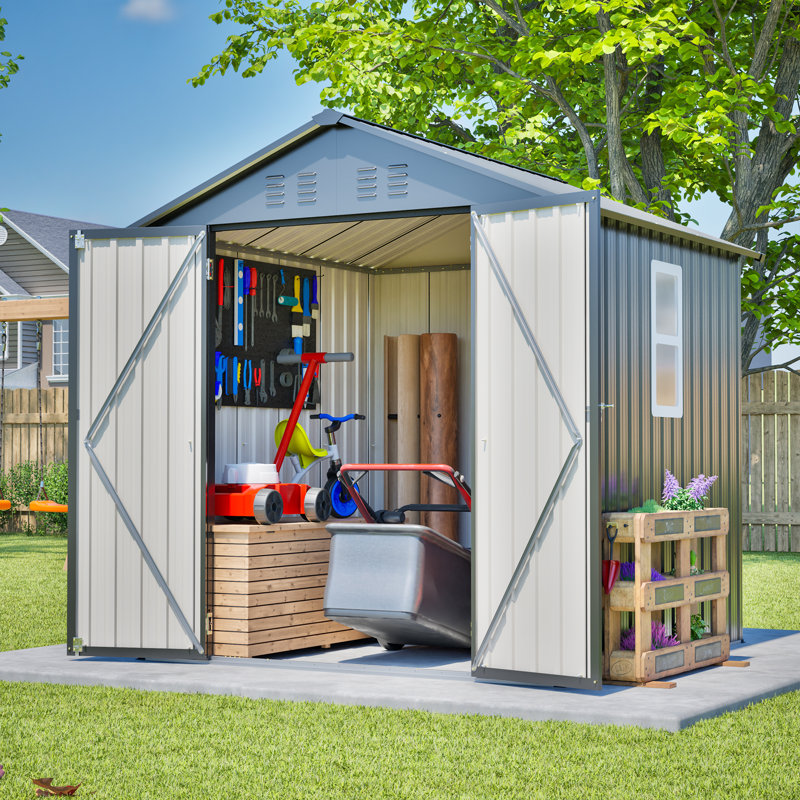 Remise de rangement en métal l 6 pi x P 6 pi avec portes et fenêtre verrouillables, noir