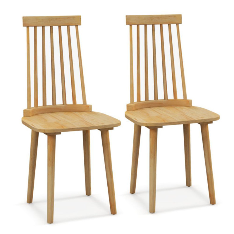 Natural Wood Windsor Spindle Back Dining Chairs Set of 2