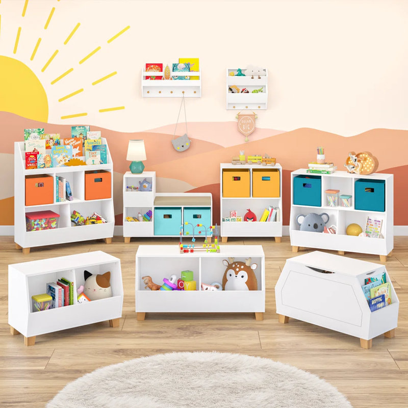 RiverRidge Kids Catch-All 24in Toy Storage Organizer with 2 Cubbies and 2 Storage Compartments, White