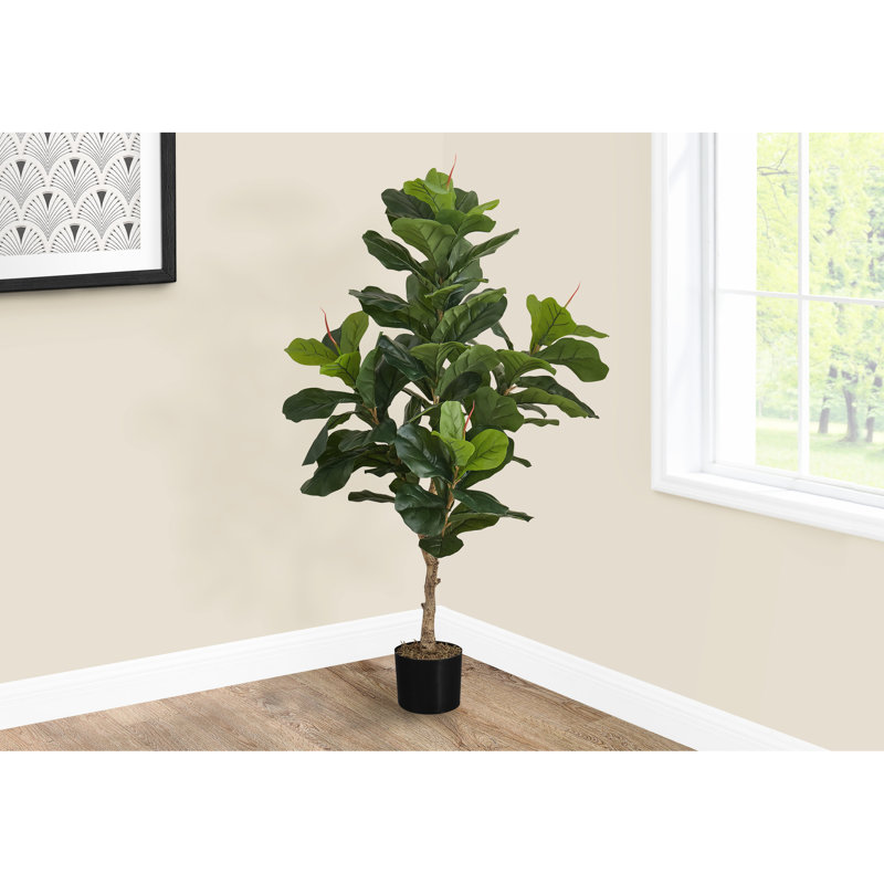 Plante artificielle d'intérieur pour violon - 47 po de haut, 5 po, pot décoratif noir, fausse verdure, véritable touche de feuilles, décor
