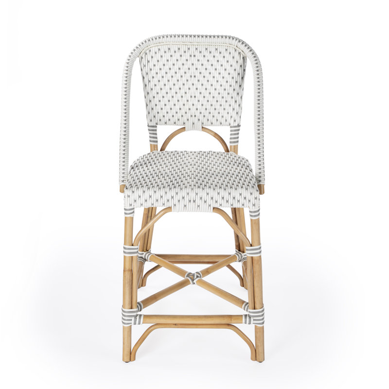 Solstice Rattan 25" Counter Stool, White/Gray Dot