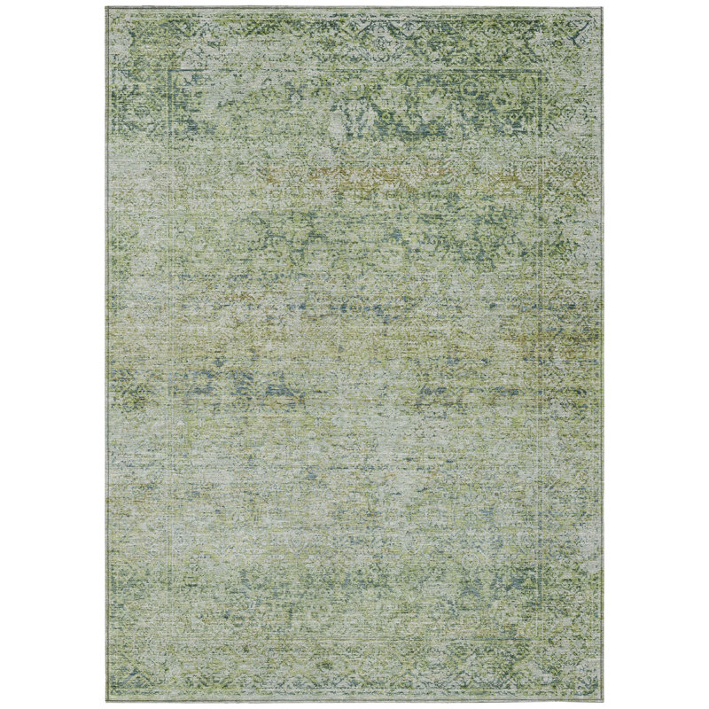Machine Washable Indoor/Outdoor Xhevrie Aloe Rug, Rectangle 8' x 10'
