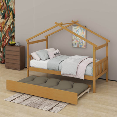 Lit simple en bois avec lit gigogne