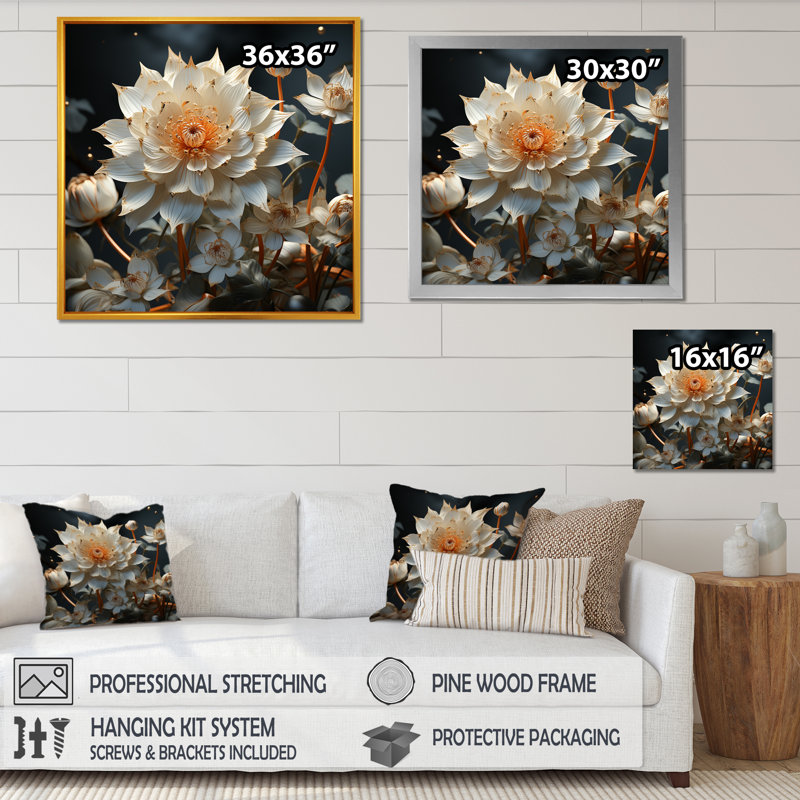 Charme rétro de lotus botanique, Cadre naturel flottant, H 30 po x l 30 po