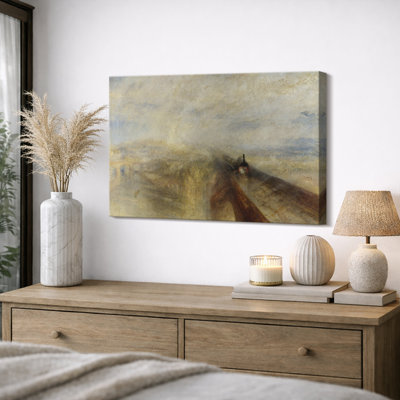 Rain Steam Train Landscape Artwork, Living Room Pictures, Framed Canvas Giclee Print Wall Art.
