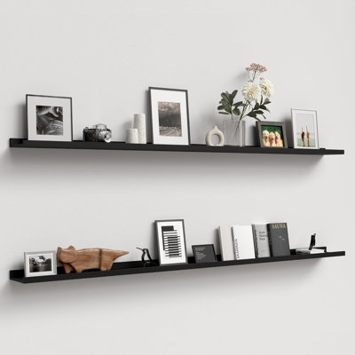 Floating Shelves Wall Mounted Set Of 2, Modern Wall Shelf With Lip For Bedroom, Living Room, Bathroom, Kitchen, Nursery - Secure Display For Books, Pictures, Decor And More